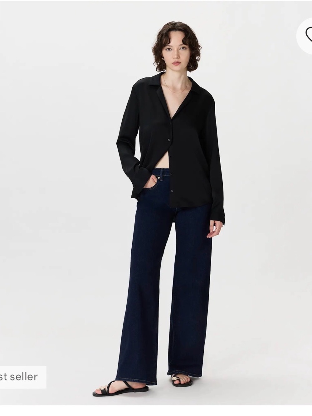 Quince Black Long Sleeve Button-Up Top